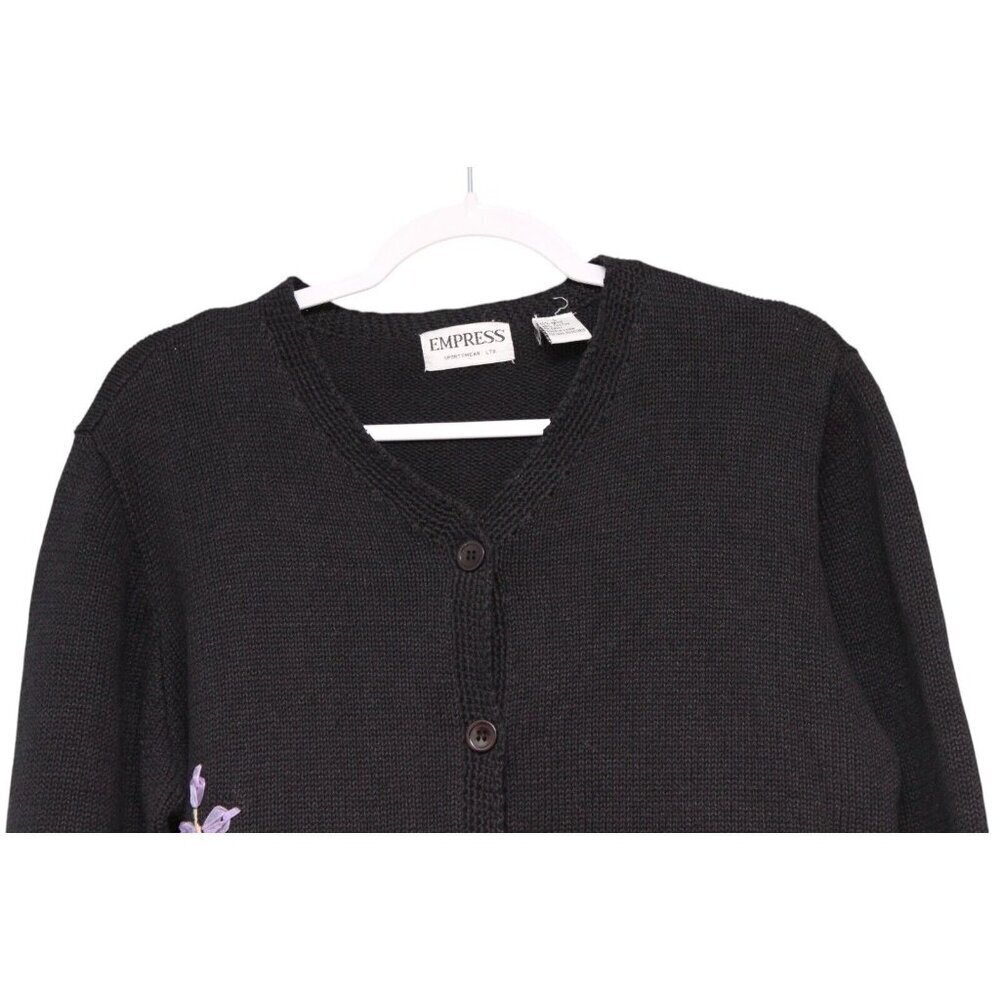 Vintage 90s Cardigan Sweater Size Large Floral Embroidered Grandmacore Ramie - Picture 2 of 14